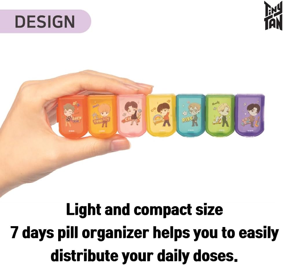 BTS Merchandise Official Licensed Kpop Merch - TinyTAN Character Daily Portable Detachable Pill Organizer Dispenser Vitamin Case Medicine Box (Dynamite)