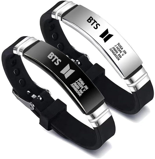 2 Pack BTS Merch Bracelets, BTS Charm Silicone Bracelets Jewelry for gifts