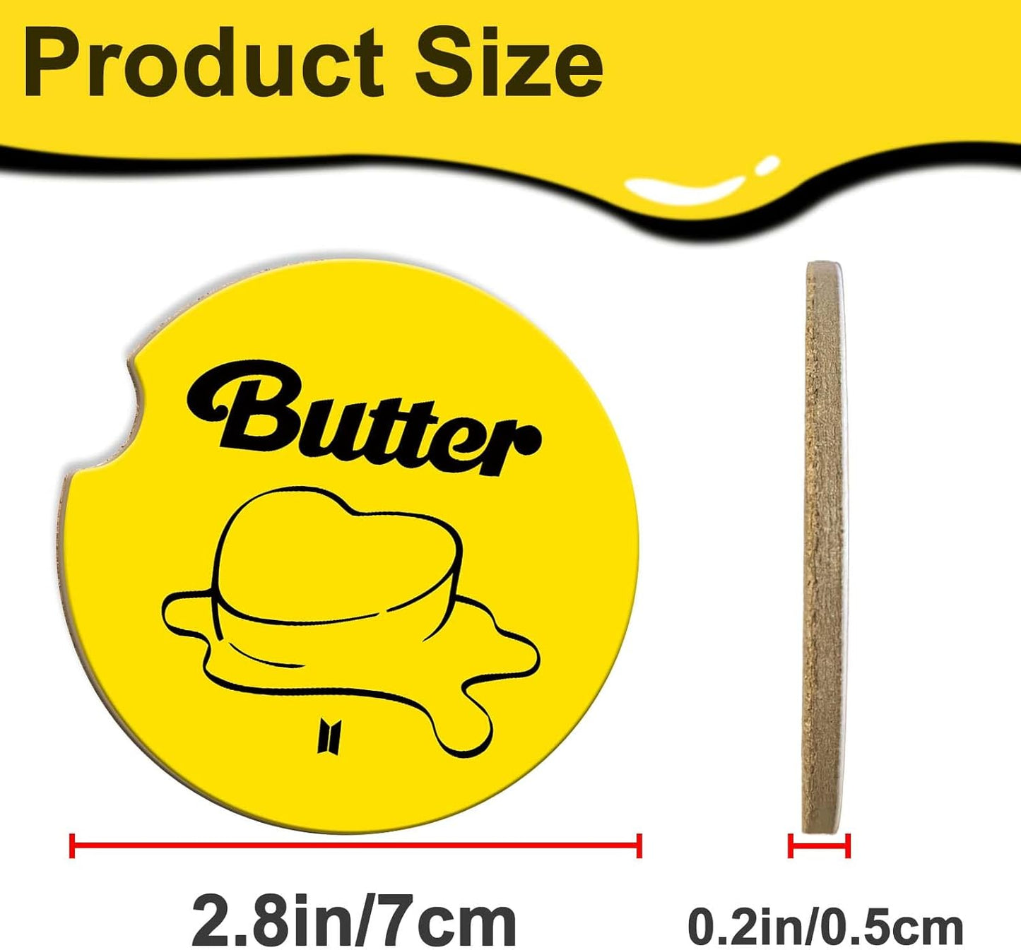 BTSS Merchandise - 2 Pcs Car Cup Holder Coaster Gift - Kpop Fan Merch Set for Army Girls Women Kids Birthday Gifts (yellow-2pcs)