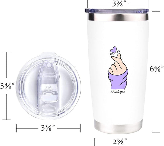 LALC KPOP Insulated Tumbler- 20 oz Stainless Steel Cup with Lid for Coffee, Juice, Water, & Wine- Wine Tumbler Gift for KPOP Fans (White)