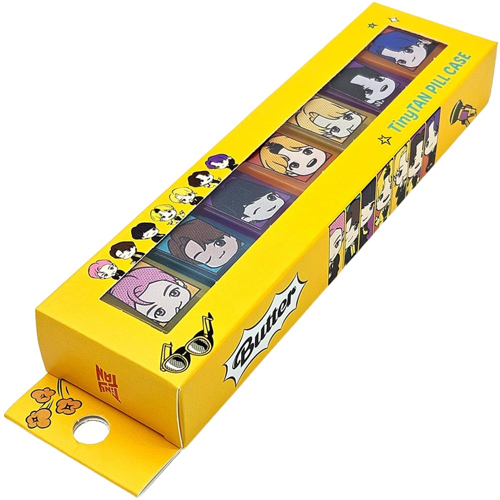 BTS Merchandise Official Licensed Kpop Merch - TinyTAN Character Daily Portable Detachable Pill Organizer Dispenser Vitamin Case Medicine Box (Dynamite)
