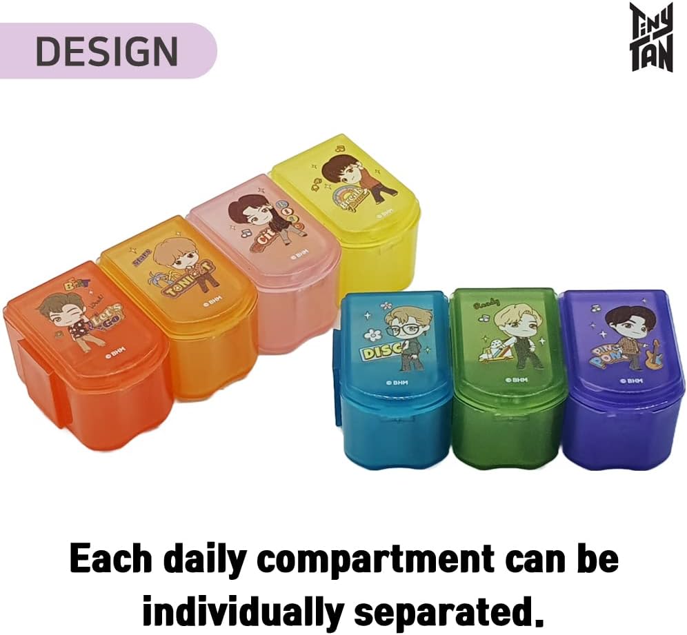 BTS Merchandise Official Licensed Kpop Merch - TinyTAN Character Daily Portable Detachable Pill Organizer Dispenser Vitamin Case Medicine Box (Dynamite)