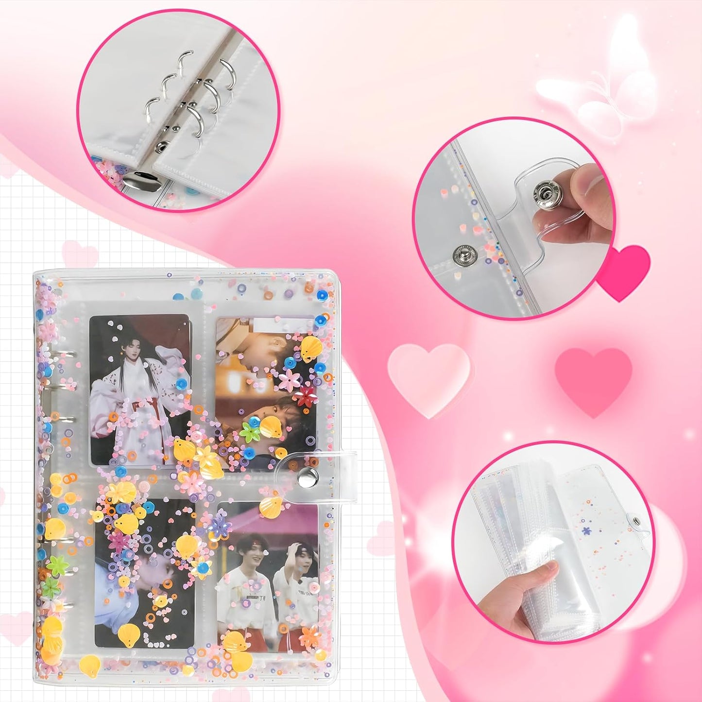 A5 Photocard Binder, Clear K-Pop Korean Pop Photocard Holder Binder Book, 200 Pockets Instax Photo Album for Polaroid Snap Kpop Photocard Holder Book/Fujifilm Instax Mini photocard album