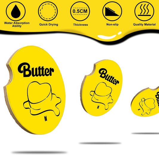 BTSS Merchandise - 2 Pcs Car Cup Holder Coaster Gift - Kpop Fan Merch Set for Army Girls Women Kids Birthday Gifts (yellow-2pcs)