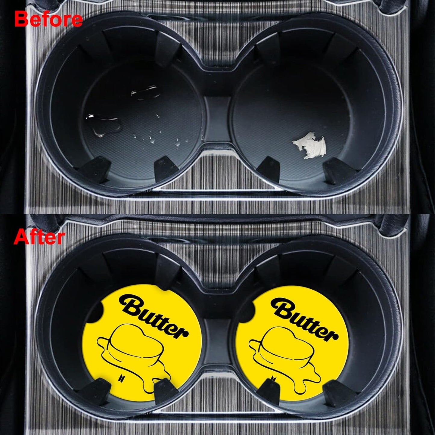 BTSS Merchandise - 2 Pcs Car Cup Holder Coaster Gift - Kpop Fan Merch Set for Army Girls Women Kids Birthday Gifts (yellow-2pcs)
