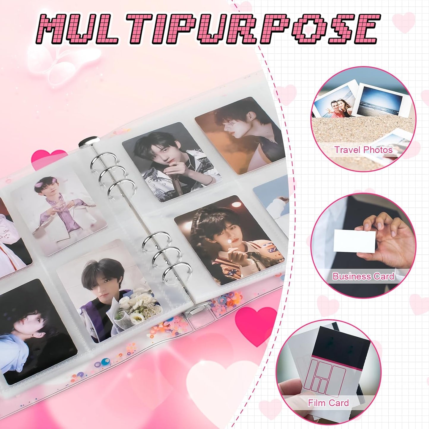 A5 Photocard Binder, Clear K-Pop Korean Pop Photocard Holder Binder Book, 200 Pockets Instax Photo Album for Polaroid Snap Kpop Photocard Holder Book/Fujifilm Instax Mini photocard album