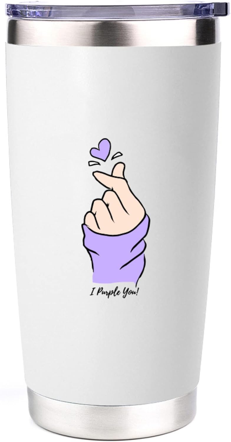 LALC KPOP Insulated Tumbler- 20 oz Stainless Steel Cup with Lid for Coffee, Juice, Water, & Wine- Wine Tumbler Gift for KPOP Fans (White)