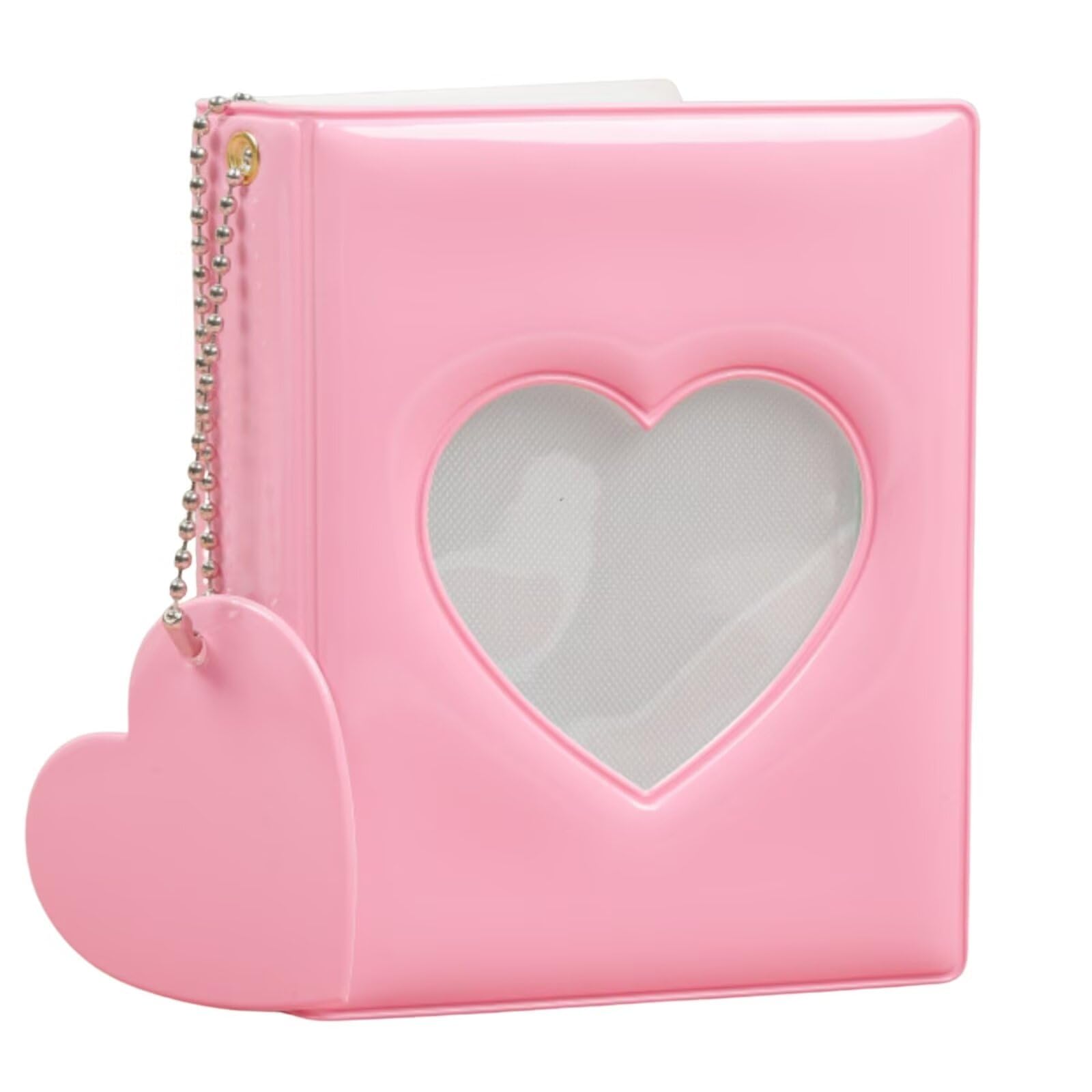 3 Inch Mini Photocard Album Kpop Photocard Binder, Catcan Photo Card Holder Book 40 Pockets with Pendant, Love Heart Hollow Out Photocard Binder for Collecting Picture, Green Bear