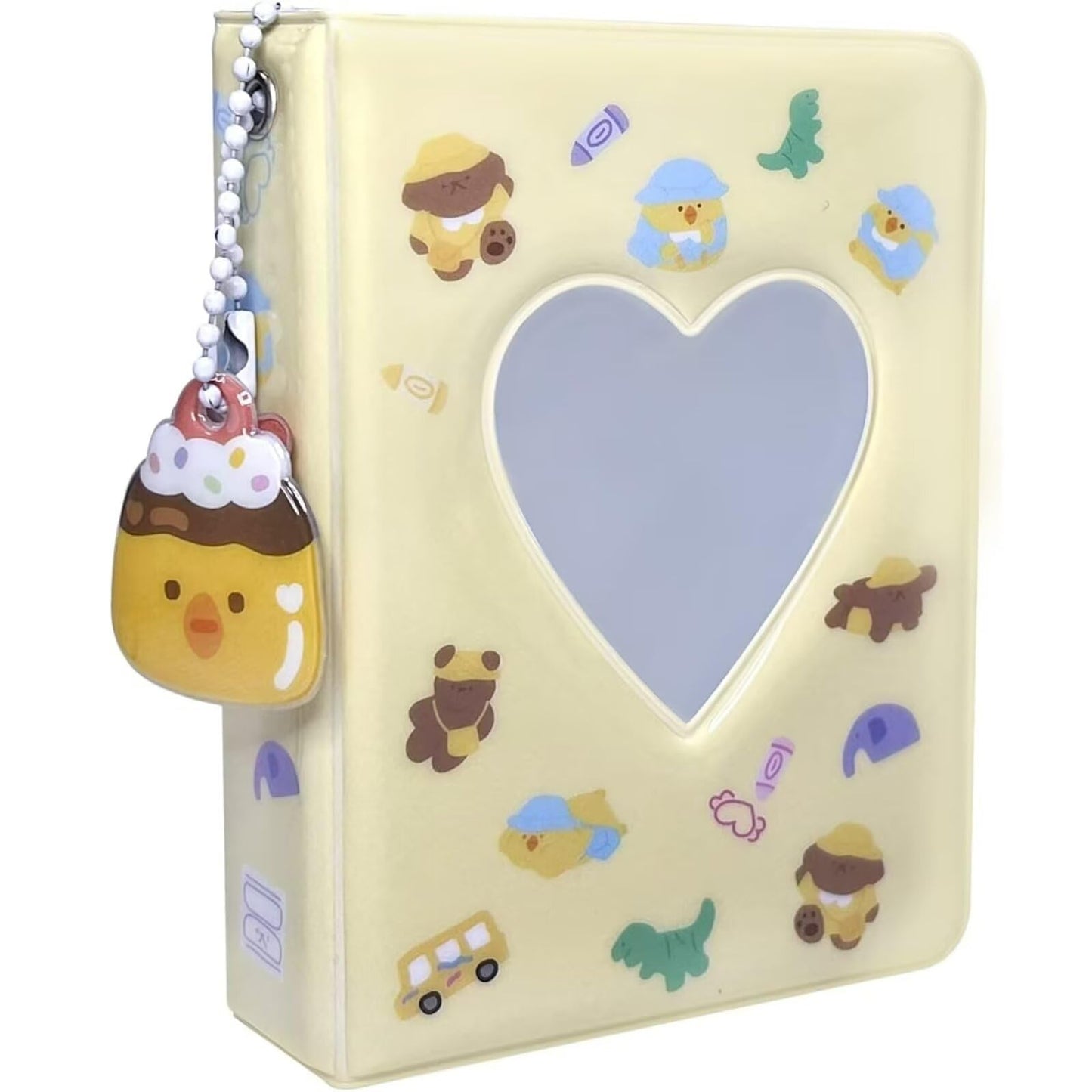 3 Inch Mini Photocard Album Kpop Photocard Binder, Catcan Photo Card Holder Book 40 Pockets with Pendant, Love Heart Hollow Out Photocard Binder for Collecting Picture, Green Bear