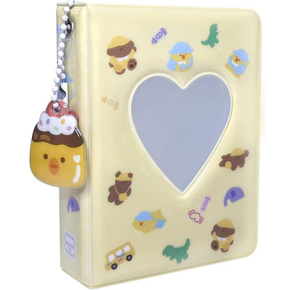 3 Inch Mini Photocard Album Kpop Photocard Binder, Catcan Photo Card Holder Book 40 Pockets with Pendant, Love Heart Hollow Out Photocard Binder for Collecting Picture, Green Bear
