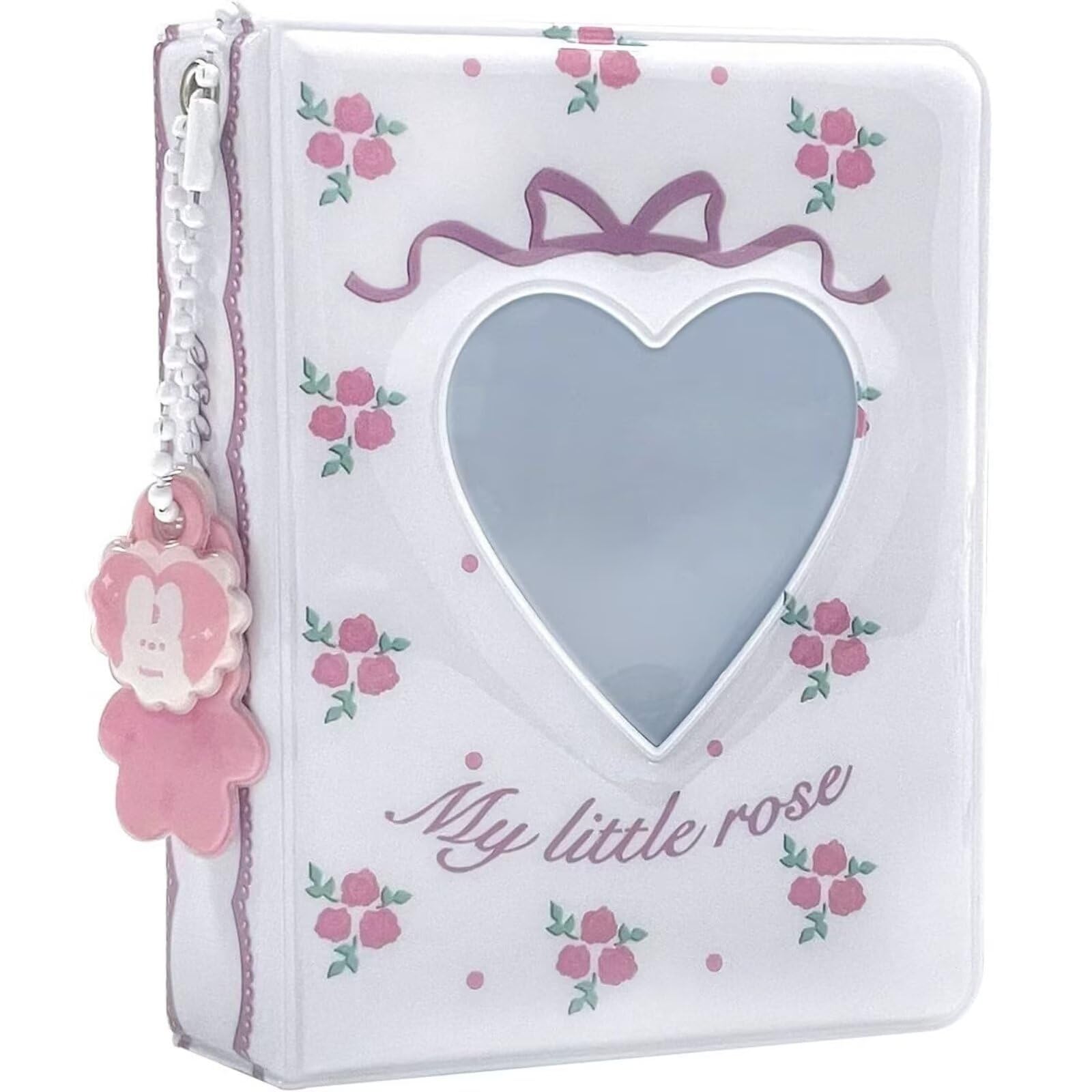 3 Inch Mini Photocard Album Kpop Photocard Binder, Catcan Photo Card Holder Book 40 Pockets with Pendant, Love Heart Hollow Out Photocard Binder for Collecting Picture, Green Bear