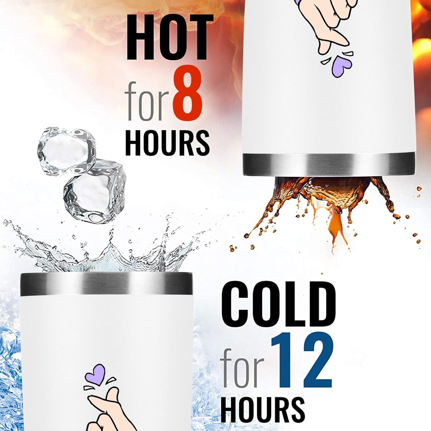 LALC KPOP Insulated Tumbler- 20 oz Stainless Steel Cup with Lid for Coffee, Juice, Water, & Wine- Wine Tumbler Gift for KPOP Fans (White)