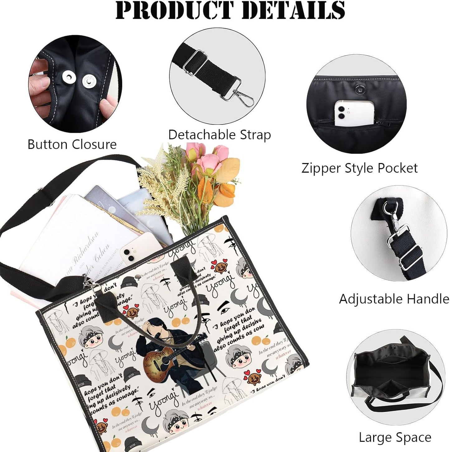 JNIAP Kpop Army Tote Bag Agust Gifts I Hope You Don't Forget That Giving Up Decisively Also Counts As Courage Kpop Army Merch