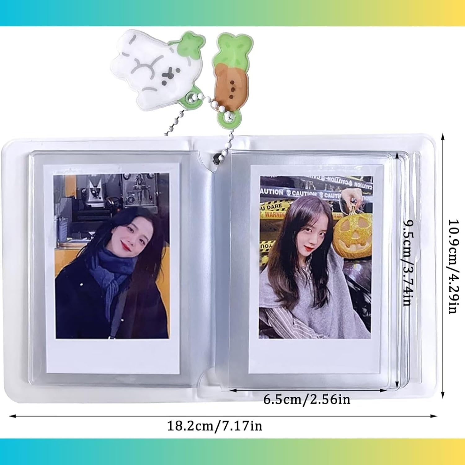 3 Inch Mini Photocard Album Kpop Photocard Binder, Catcan Photo Card Holder Book 40 Pockets with Pendant, Love Heart Hollow Out Photocard Binder for Collecting Picture, Green Bear