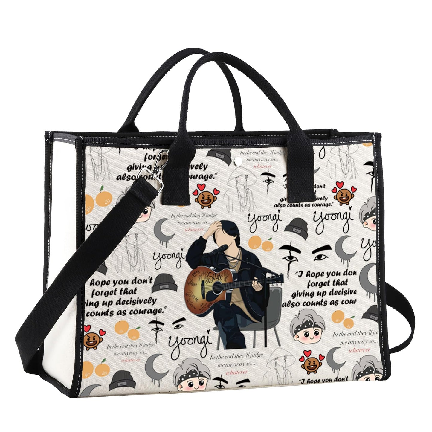 JNIAP Kpop Army Tote Bag Agust Gifts I Hope You Don't Forget That Giving Up Decisively Also Counts As Courage Kpop Army Merch