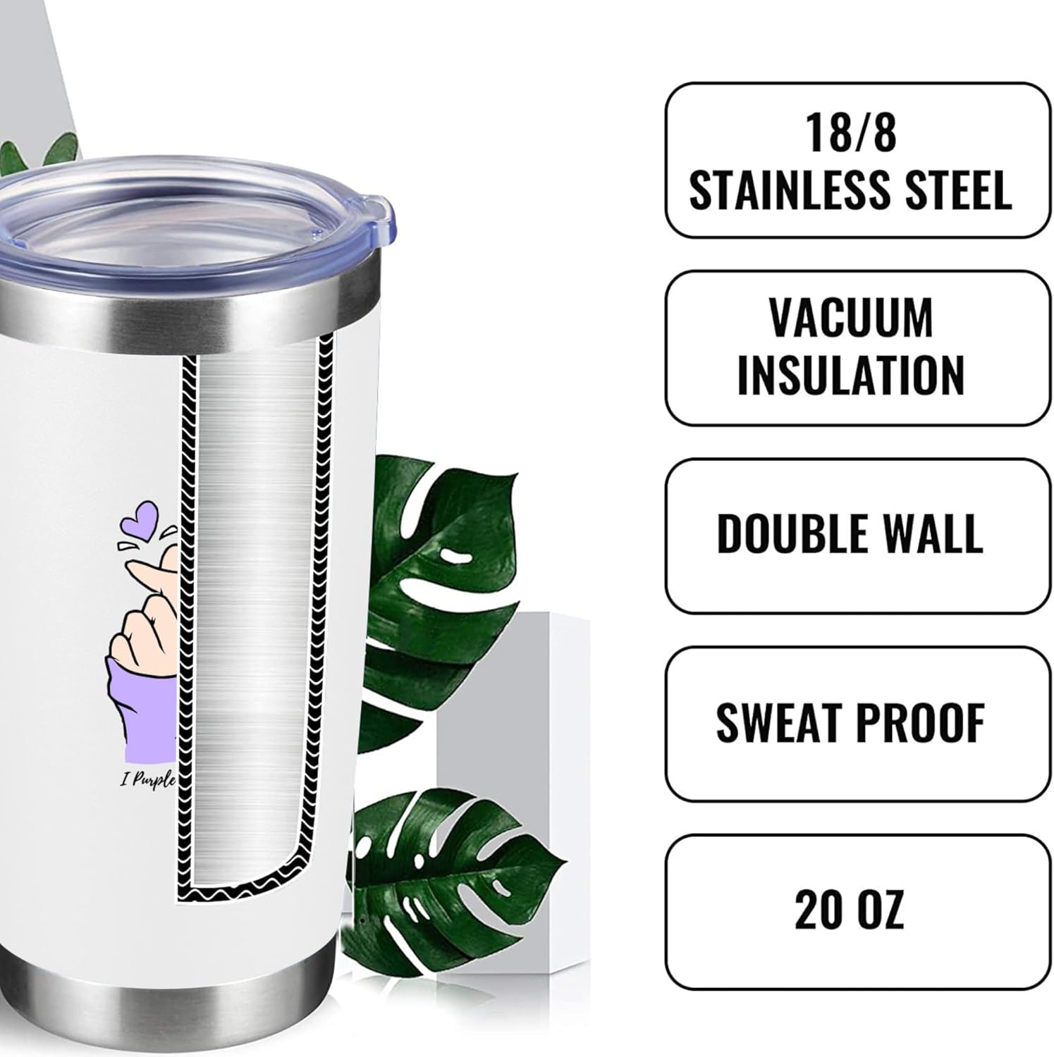 LALC KPOP Insulated Tumbler- 20 oz Stainless Steel Cup with Lid for Coffee, Juice, Water, & Wine- Wine Tumbler Gift for KPOP Fans (White)