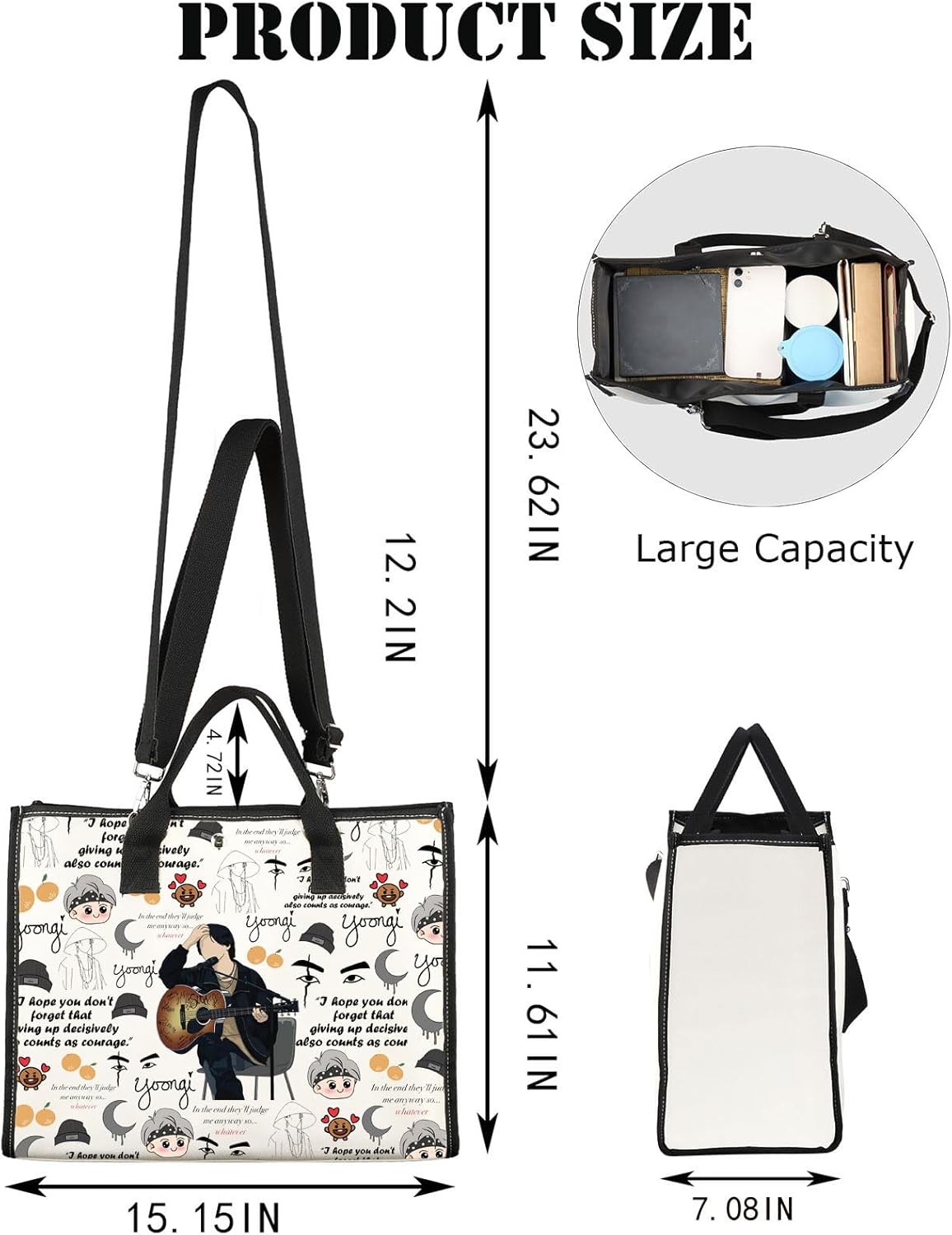 JNIAP Kpop Army Tote Bag Agust Gifts I Hope You Don't Forget That Giving Up Decisively Also Counts As Courage Kpop Army Merch