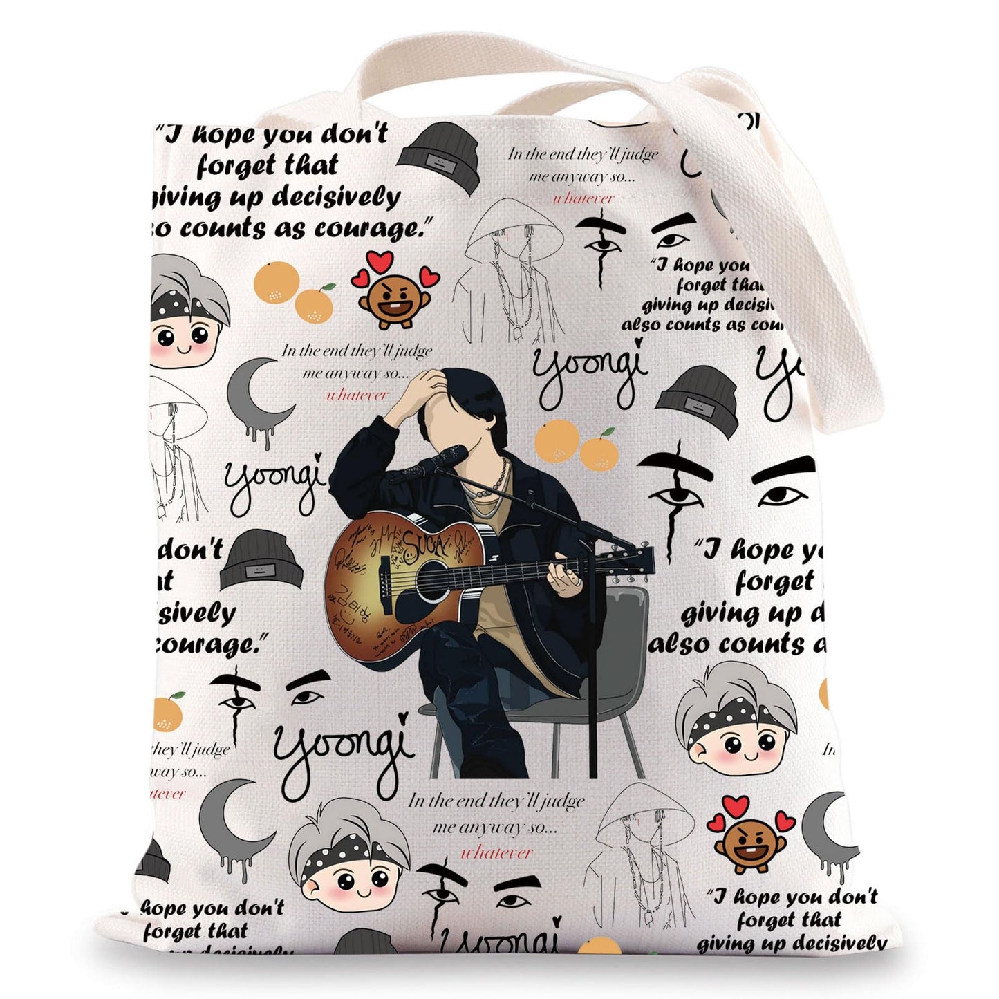 JNIAP Kpop Army Tote Bag Agust Gifts I Hope You Don't Forget That Giving Up Decisively Also Counts As Courage Kpop Army Merch