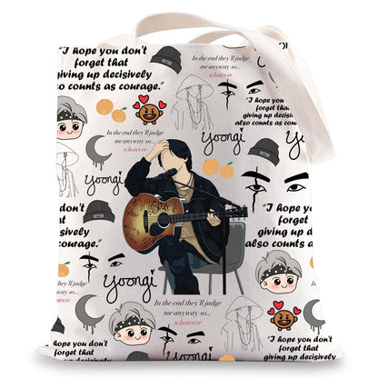 JNIAP Kpop Army Tote Bag Agust Gifts I Hope You Don't Forget That Giving Up Decisively Also Counts As Courage Kpop Army Merch